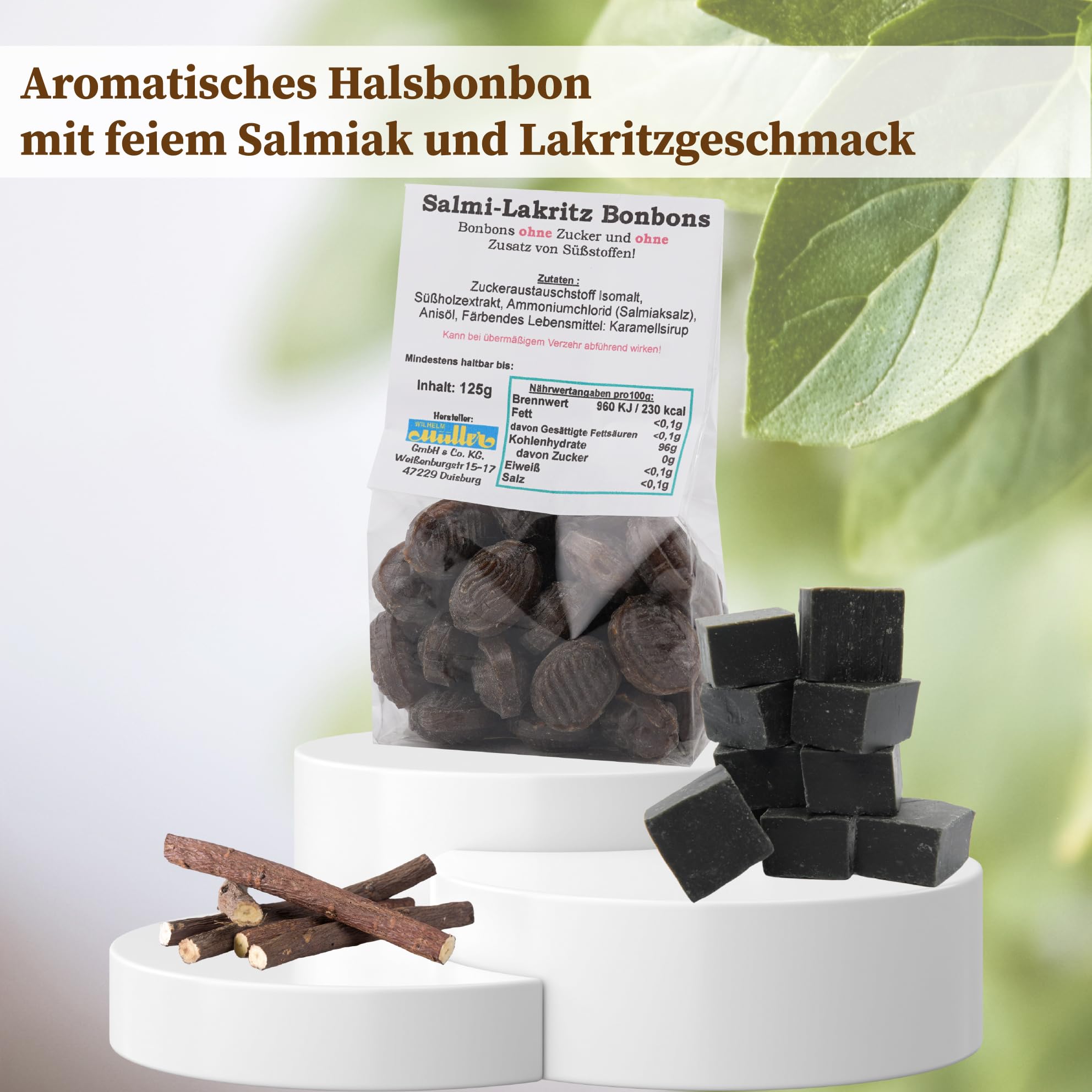 WILHELM Müller Zuckerfreie Salmi-Lakritz Bonbons - Bonbons mit Salmi-Lakritzgeschmack - Im praktischen Beutel aus Deutschland - 2500g