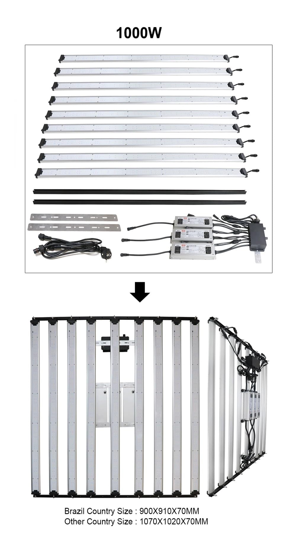 Lampe de Plante, Barre Lumineuse de Croissance LED 240W 320W 480W 600W LM301H Evo V5, Kit Complet de Tente de Culture Marche/arrêt(1000W)