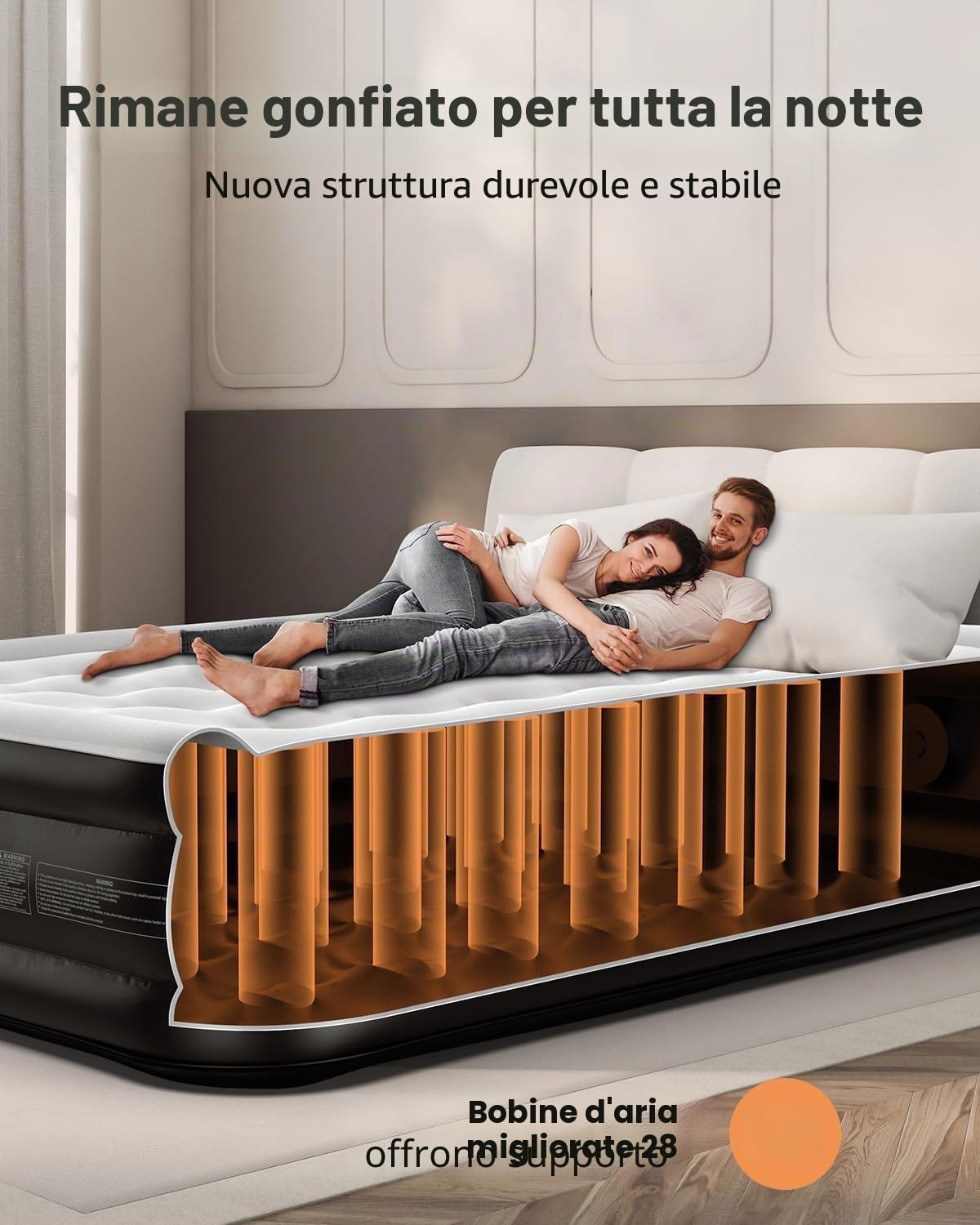Airefina Materasso Gonfiabile Matrimoniale, Letto Gonfiabile Matrimoniale con Pompa Integrata, Gonfiaggio Rapido in 3 Minuti, per Camera d'ospiti Temporanea e Campeggio all'aperto-190 x 137 x 46 cm