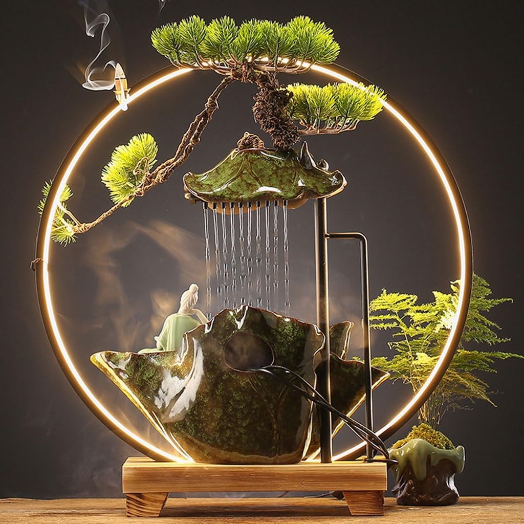 Waterfall Fountain Creative Ceramic Rain Curtain Decorative Fountain Living Room Porch Desktop Fountain Desktop Landscape Fountain Decorative Tabletop Fountains