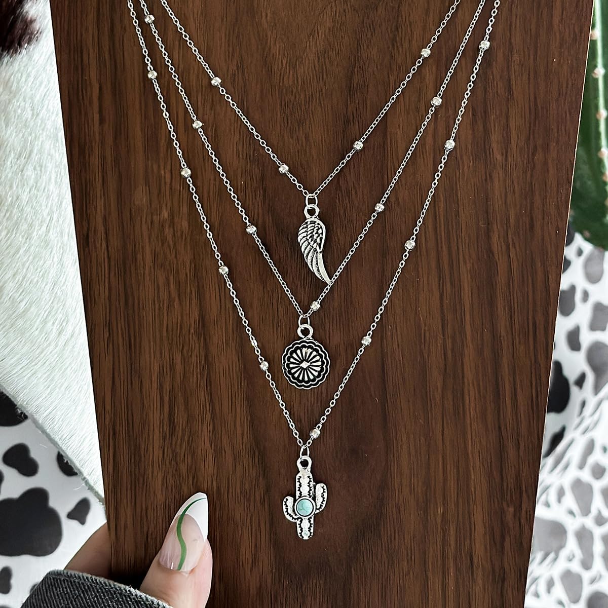 INENIMARTJ Western Necklace for Women Boho Layered Turquoise Necklaces Vintage Cowgirl Cowboy Rodeo Country Concert Cow Tag Pendant Necklace Western Jewelry Outfits Accessories - Image 4