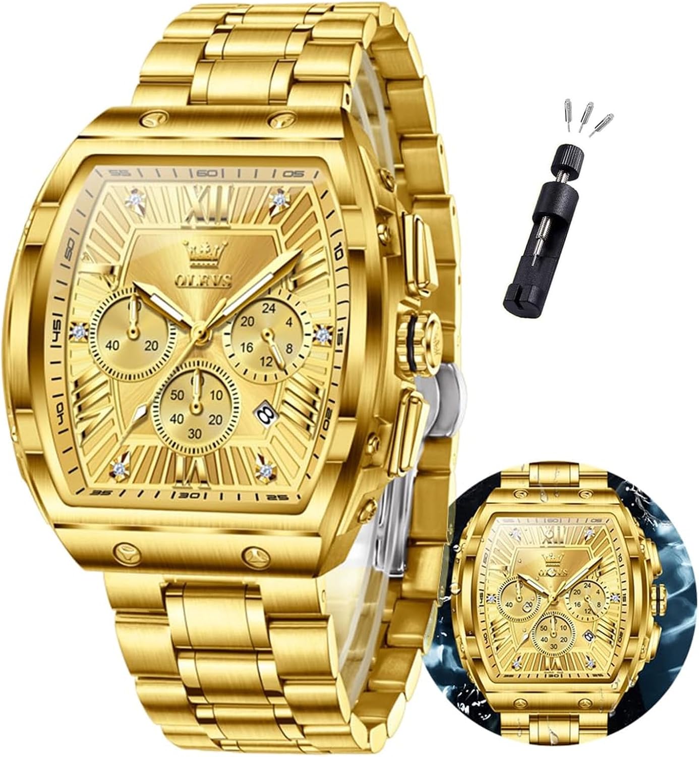 OLEVS Watches Men Chronograph Waterproof Rectangle Face Moon