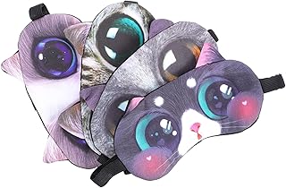 فوميز. 4 قطع من معتمة العينين للنوم على شكل حيوانات، ظلال عيون للنوم، رقع عين للنوم على متن الطائرة، غطاء للعين من القطيفة، غطاء للعين، غطاء للعين للسفر إلى النوم، قناع قطني