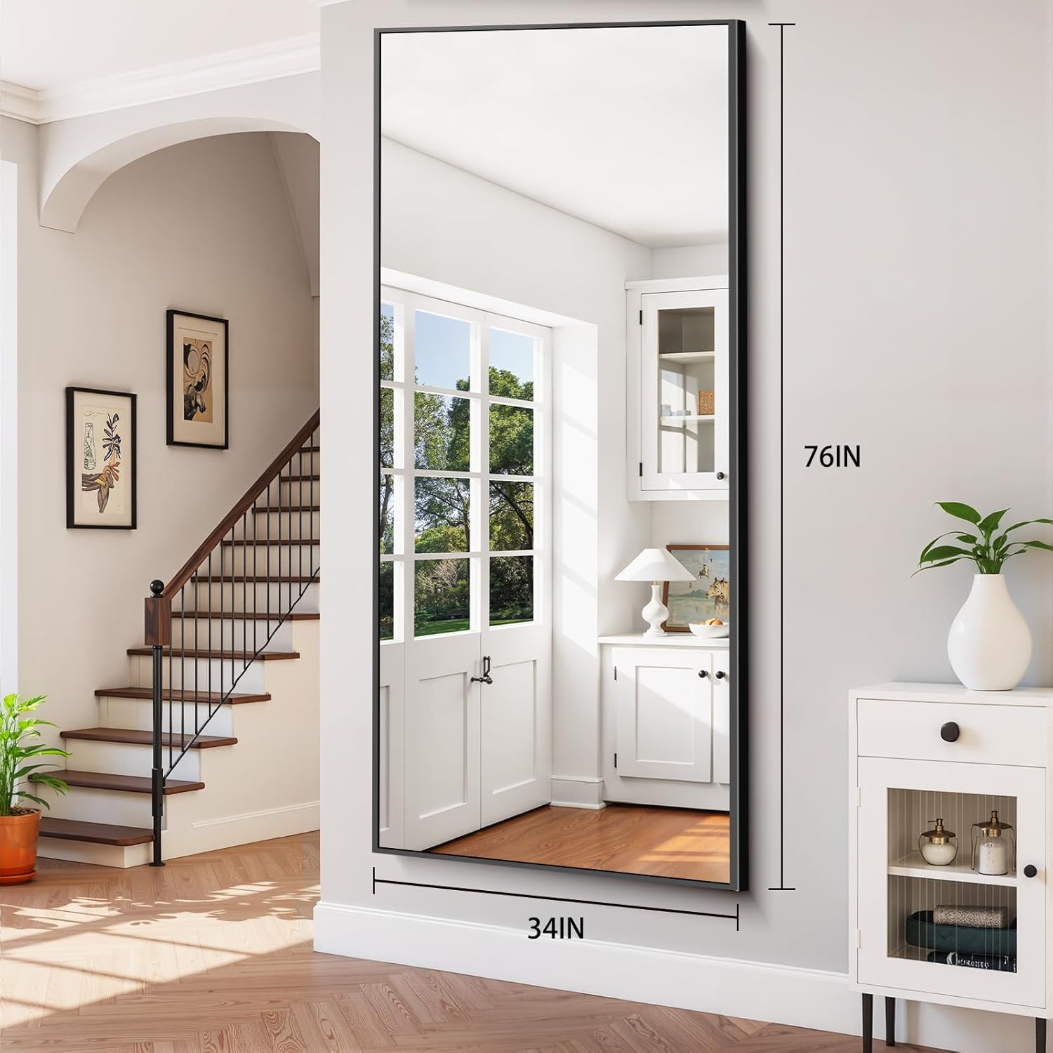 76"x34" Floor Mirror Full Length - Standing Mirror with Aluminum Alloy Frame, Large Body Mirror for Bedroom, Living Room, Wall Mounted or Leaning