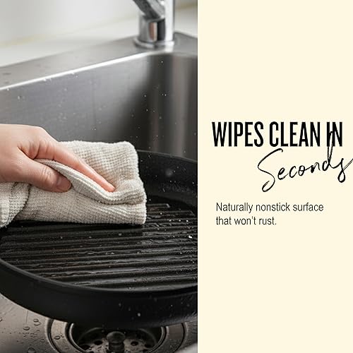 Miniatura 4 de Alva Nori - Sartén de hierro fundido esmaltado de 11 pulgadas | Esmalte de 3 capas sin PFAS | Apto para horno e inducción | No necesita condimentos