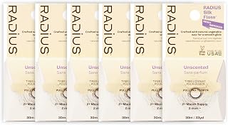 RADIUS Silk Dental Floss, Natural Biodegradable Floss for Sensitive Gums, PFAS Free, Compostable, Unscented, 30m / 33yd, Pack of 6