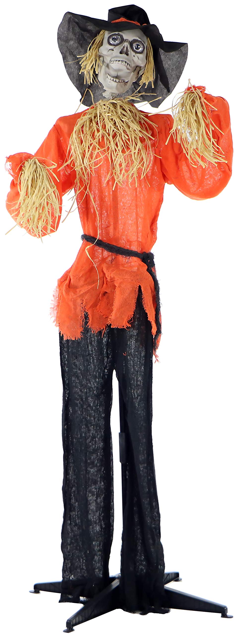 Haunted Hill Farm HHSCR-1FLSA Life-Size Animated Skeleton Scarecrow Prop w/Rotating Head, Battery-Operated Indoor/Outdoor Halloween Decoration, Color 1