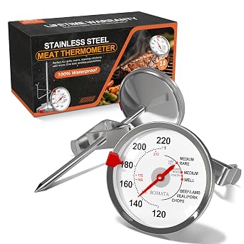 BOMATA 2 Pack Stainless Steel Meat Thermometer Oven Safe, Leave in Probe Food Thermometer with 2.5-in Extra-Large Dial, IPX8 Waterproof, NSF Certified, for Cooking, Steak, Chicken, Turkey, Pork, Lamb