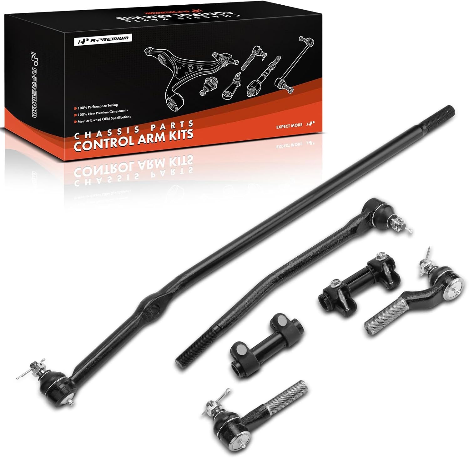 A-Premium Set of 6, Front Inner & Outer Tie Rod End with Adjusting Sleeve, Compatible with Ford - 1992-2006 - E-250, E-250 Econoline, E-350 Econoline/Club Wagon/Super Duty/Econoline Club Wagon