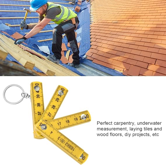 Meter Stick Foldable Ruler Abs 2Pcs Abs Folding Ruler Portable 0.5M Foldable Ruler with Key for Carpentry Laying Tiles (Yellow)