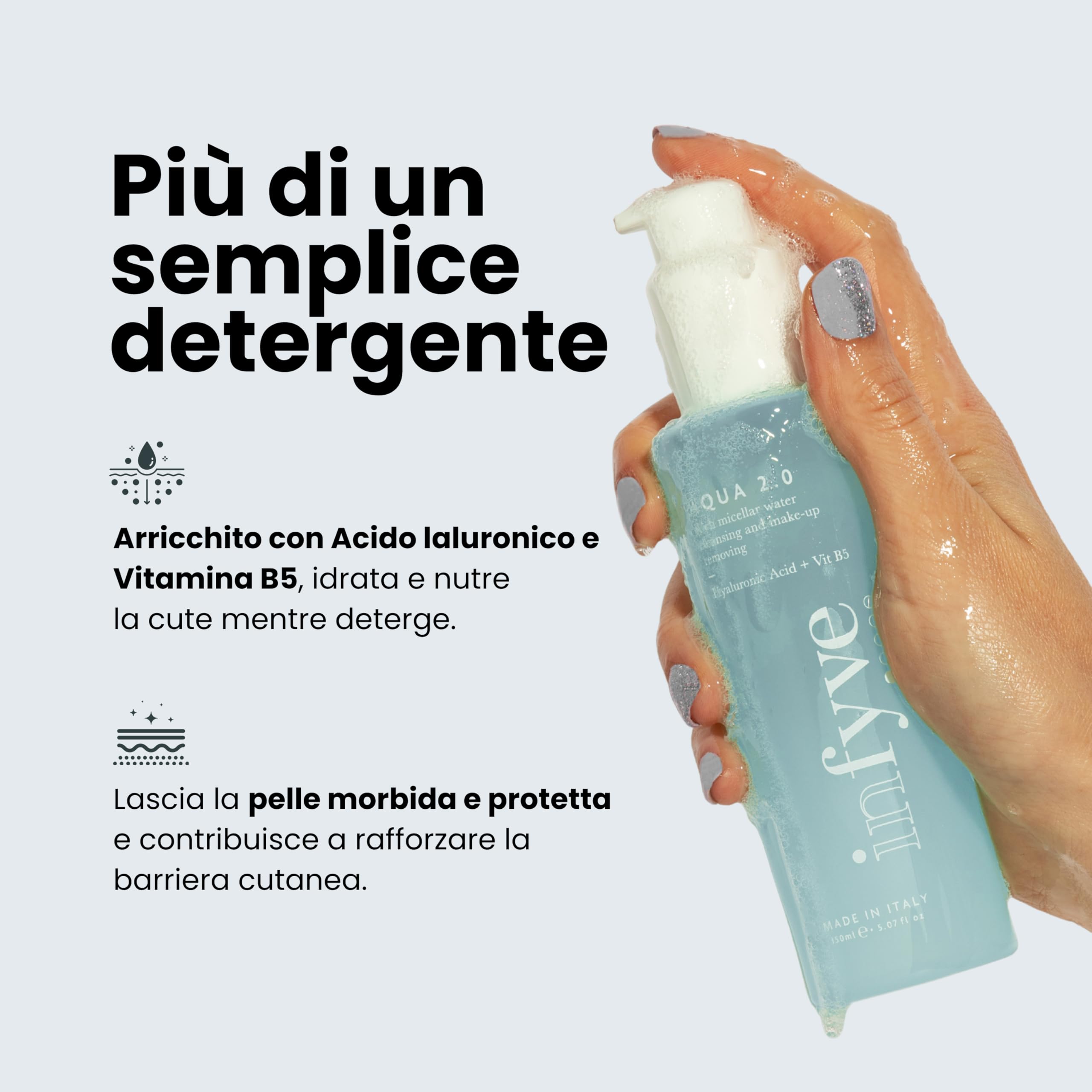 AQUA 2.0 | Acqua Micellare Densa | Struccante e Detergente | Rimuove il Trucco Delicatamente | Arricchita con Acido Ialuronico e Vitamina B5 | Adatta alle Pelli Sensibili