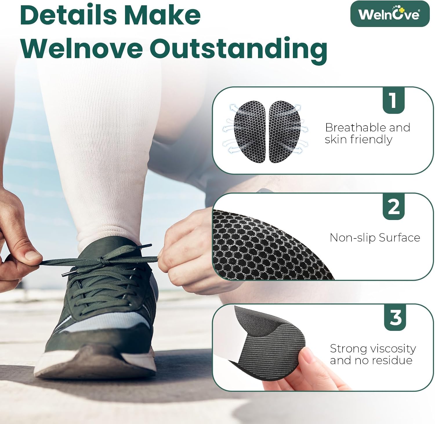 Welnone Graphene Arch Support Inserts - 8 Pcs 9mm & 19mm Arch Insoles Pads with Lightweight Memory Foam, Anti-Slip Ergonomic Orthotic Insert for Plantar Fasciitis Flat Feet, High & Fallen Archs