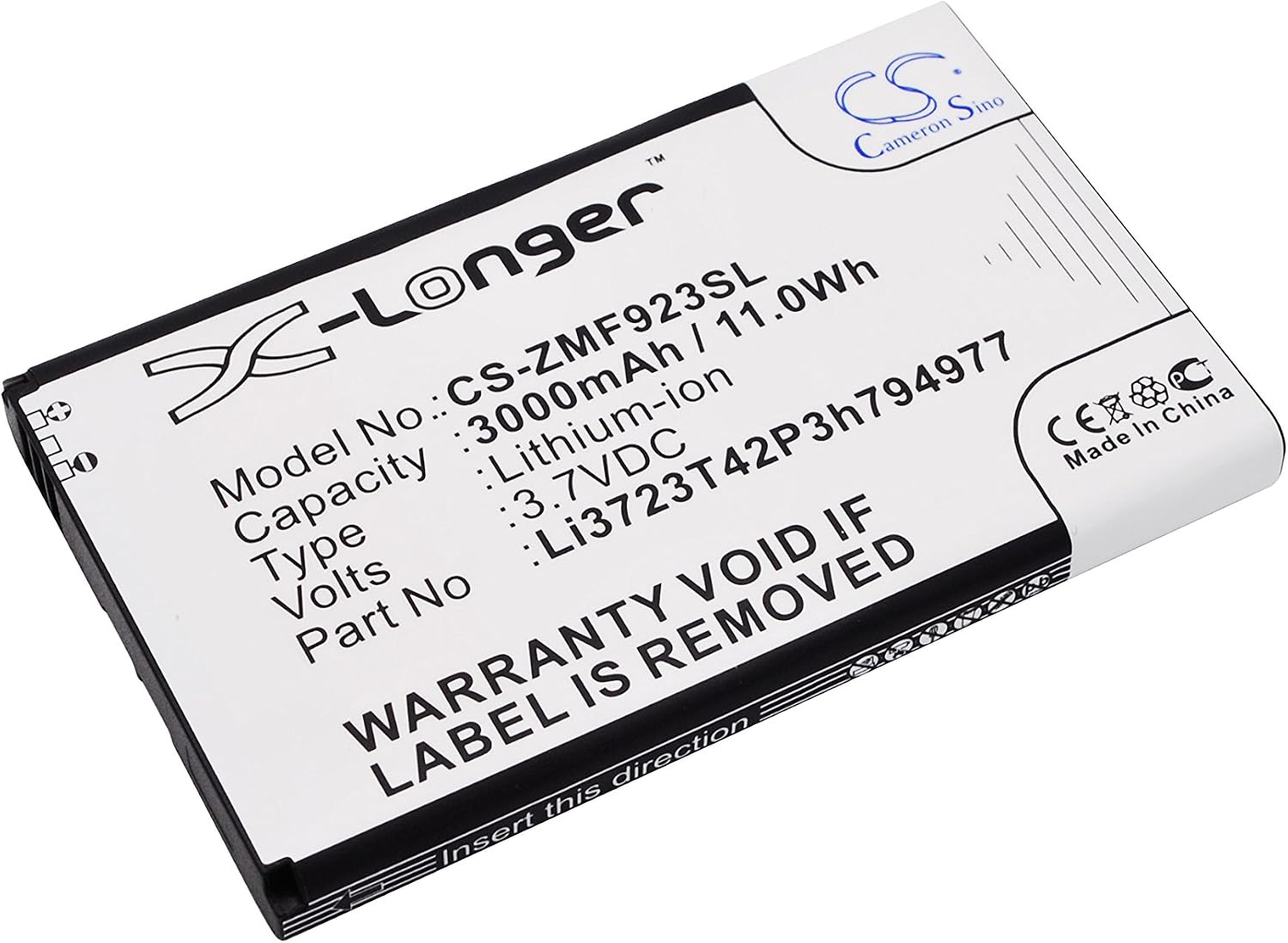 Cameron Sino Battery for ZTE MF923, Velocity, AT&T Velocity 4G LTE 3000mAh / 11.10Wh