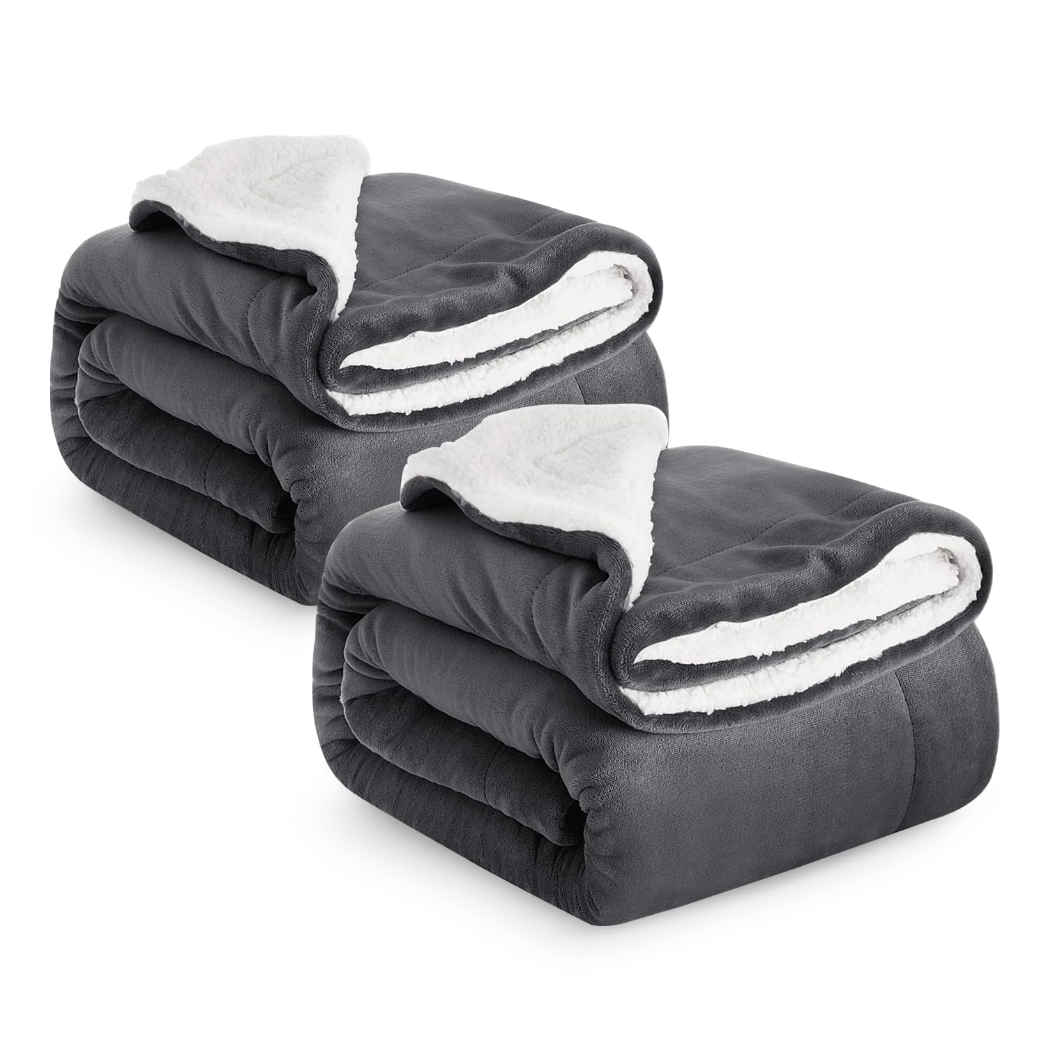 IR Imperial Rooms Sherpa Fleece Throw Blanket 2 Pack - Thick and Warm, Fluffy Microfiber Solid & Soft Blankets for Bed Sofa and Couch Double/Twin Size, Grey, 150x200cm — image 1