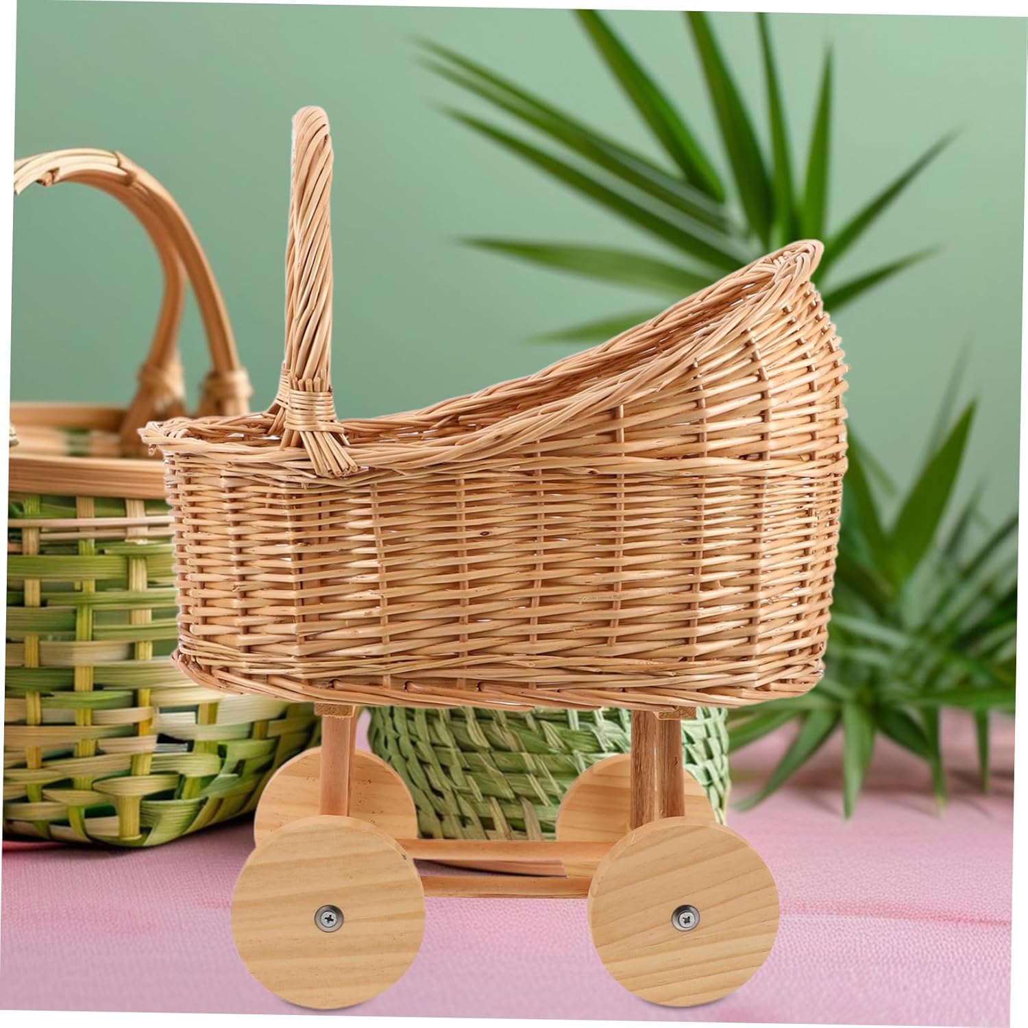 Rattan Flower Girl Basket Woven Wedding Centerpiece for Bridal Showers Parties Gatherings Elegant Handwoven Design Spacious for Flowers Party Favors Light Brown