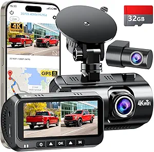 Dual 4K and 1080P Dash Cam for Pickup Trucks - WiFi & GPS