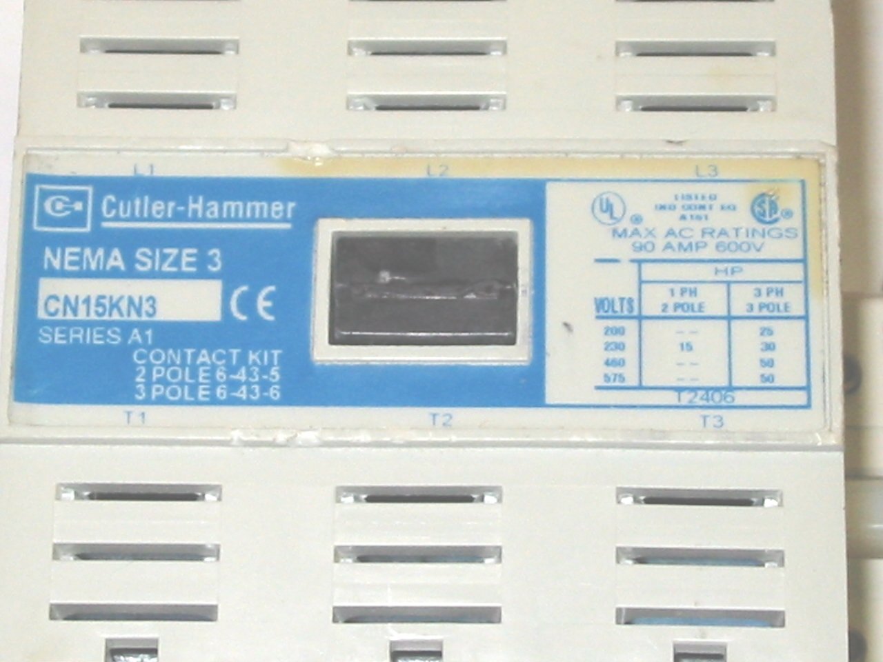 Eaton CN15KN3A NEMA Magnetic Contactor,90A,120VAC,NEMA3