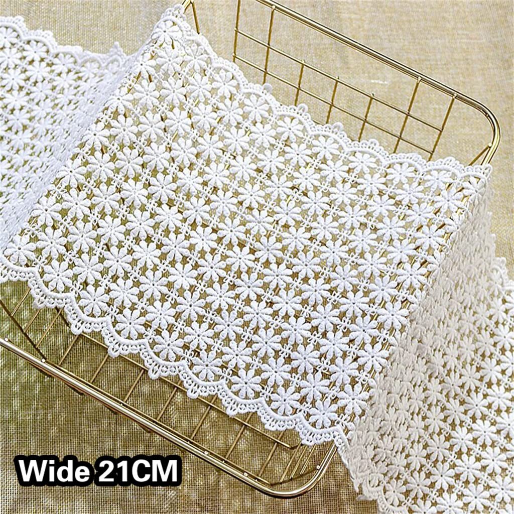 Générique Coton Blanc Ruban Brodé Fleurs Dentelle Appliques Col Manches Garniture Rideaux Canapé Couture Accessoires (Couleur : Blanc, Taille : 21CM) (Blanc 21CM)