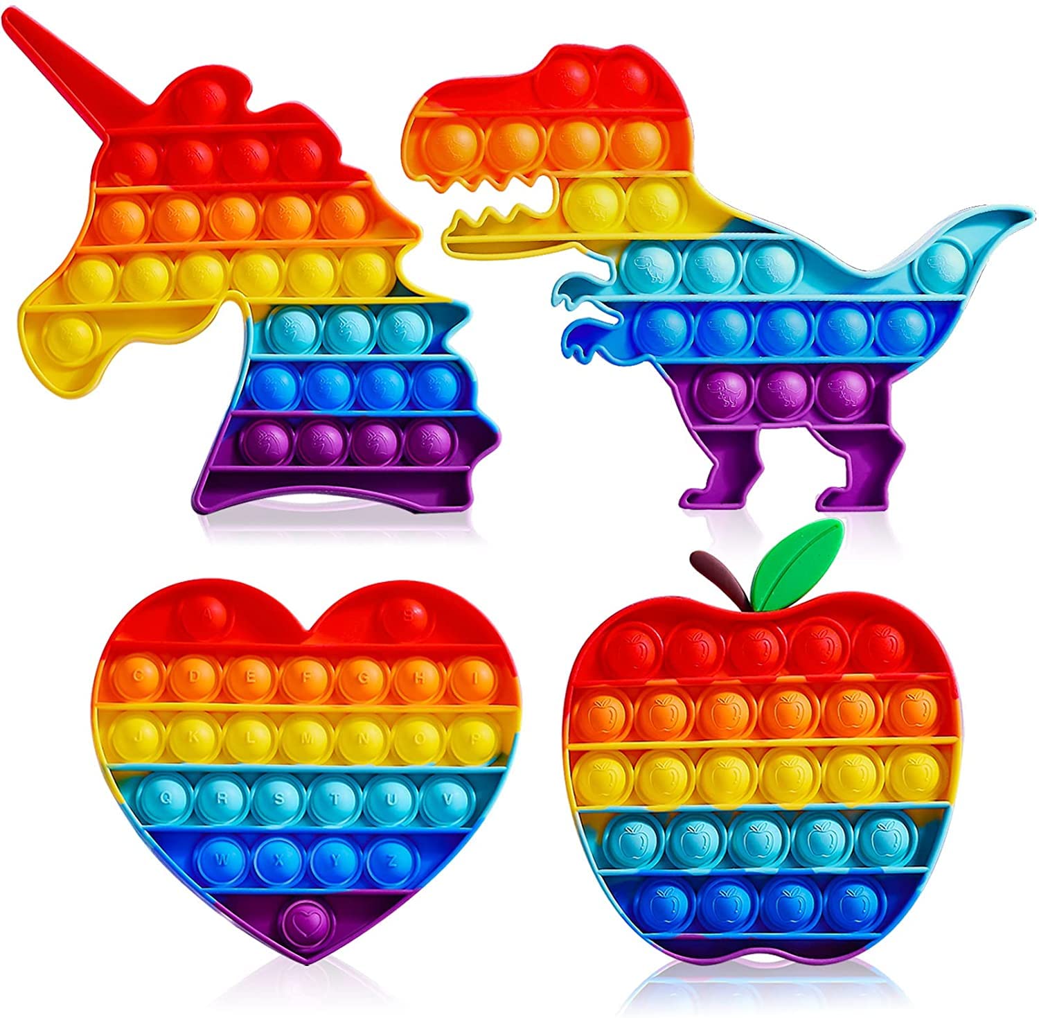 Great work 4 Pack Poppers Pop Sound Fidget Toys Gifts for Girls, Rainbow Unicorn Push Bubble Popping Game Toy BPA-Free Silicone, Macaron Pineapple Strawberry Fruits Sensory Toys Anxiety Reliever