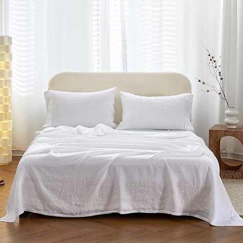 Simple Opulence 100 Linen Hollow Hemstitch Sheet Set -4 Pieces European Flax Pure Washed Bed Sheets 1 Flat