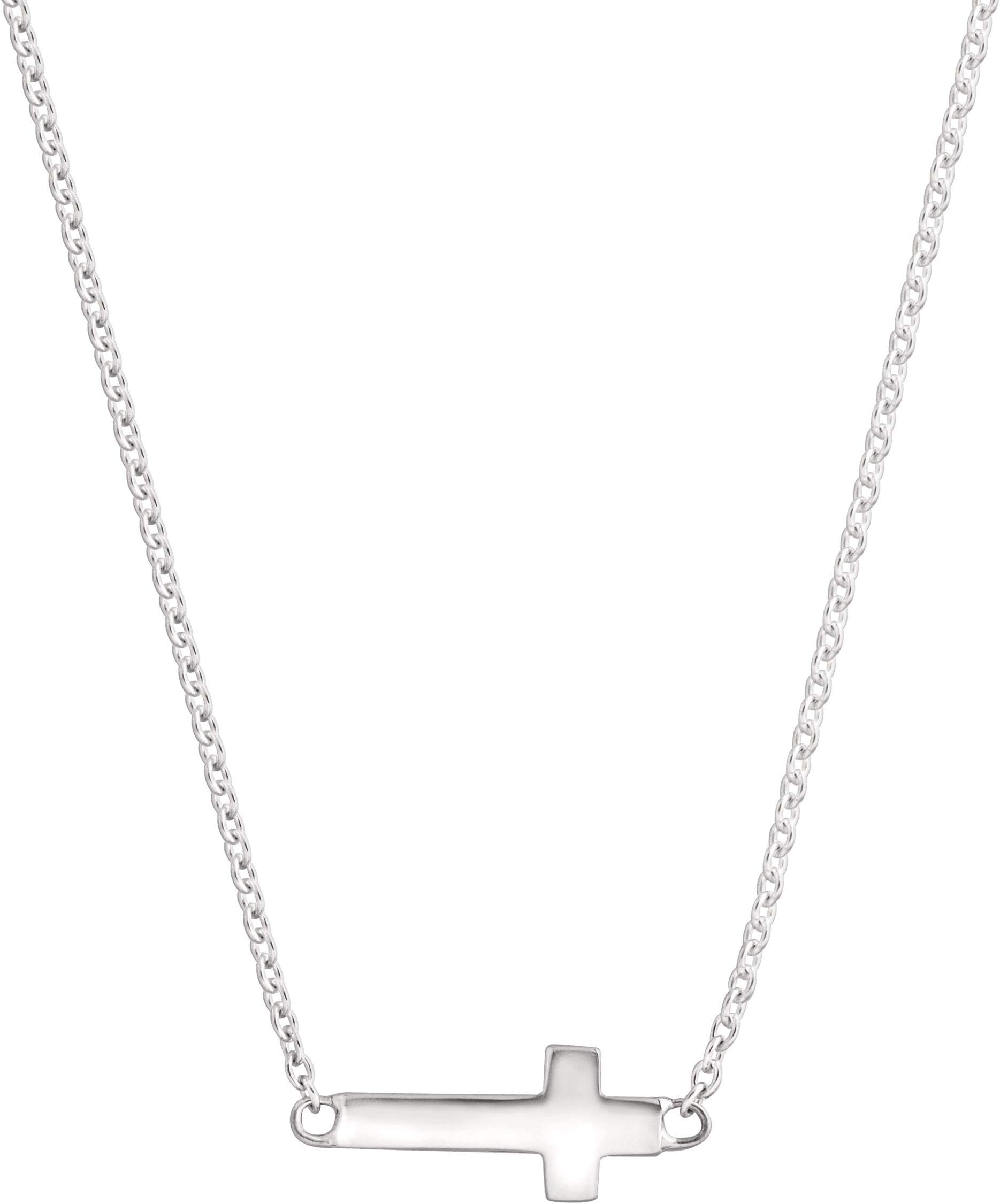 SilpadaSimplex Horizontal Cross Pendant Necklace, Sterling Silver, White