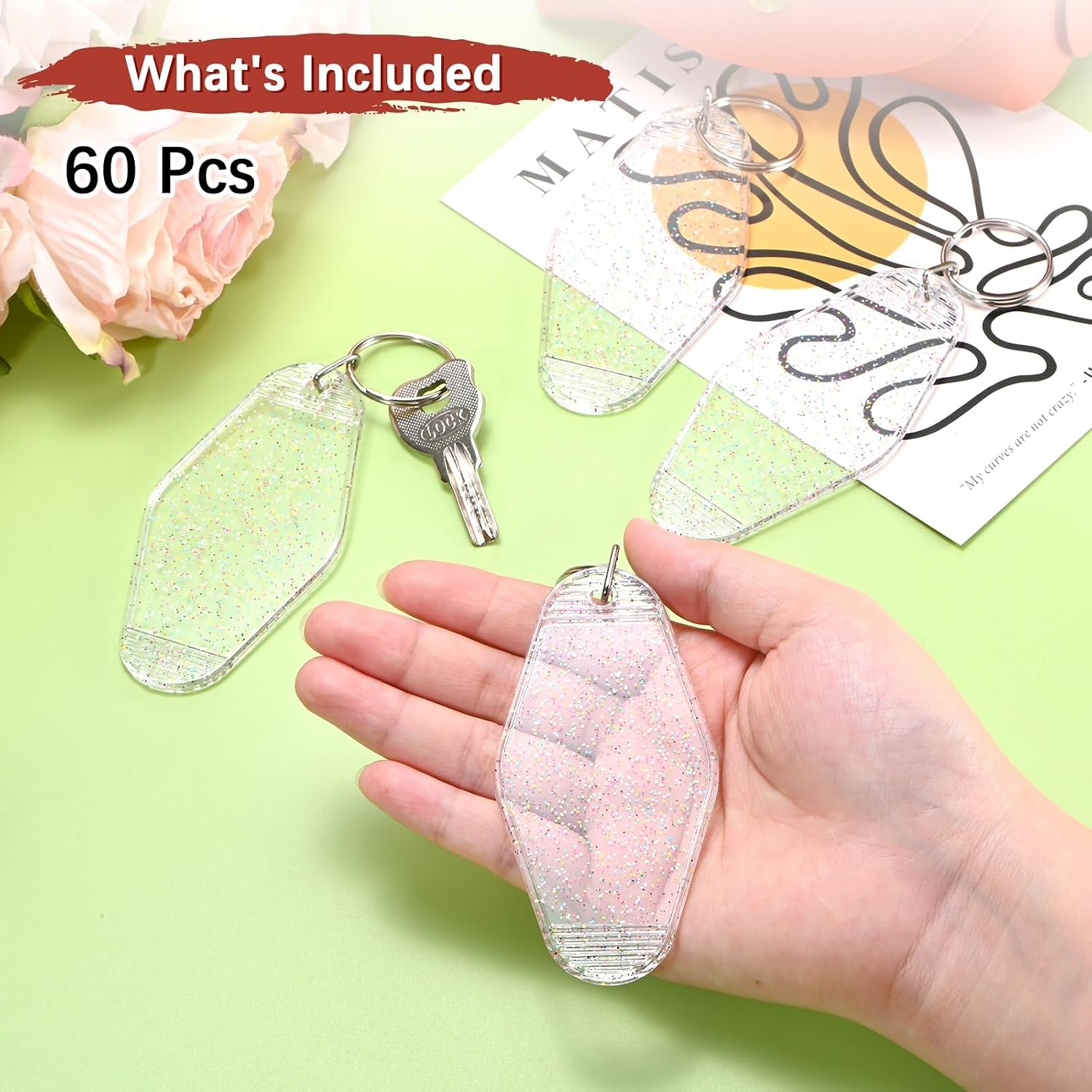 Blank Hotel Keychain Tags [60PCS] - Plastic Rhombus Blank Motel Keychain with Key Rings image 4