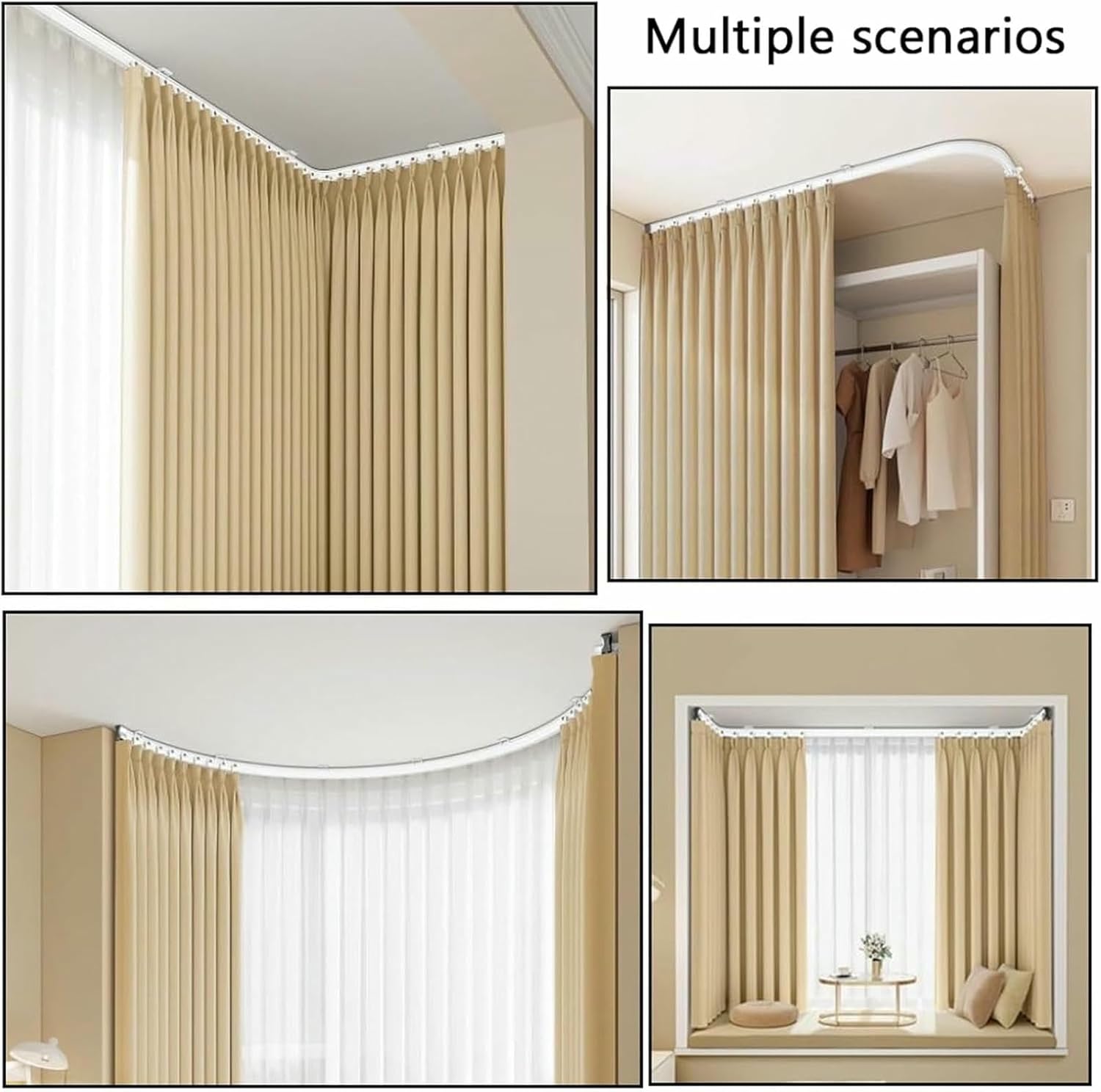 Flexible Curtain Track Cuttable, Bendable Curved Curtain Rails for Bay Window, Room Divider, RV-Shower, Wall/Ceiling Mount White Curtain Track System