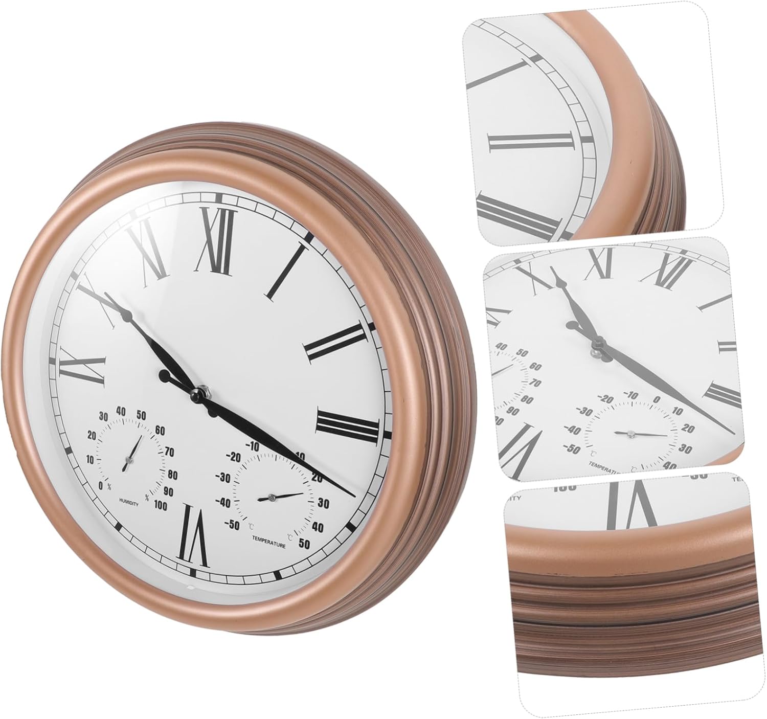 Outdoor Wall Clock Thermohygrometer Roman Numeral Weatherproof Garden Patio