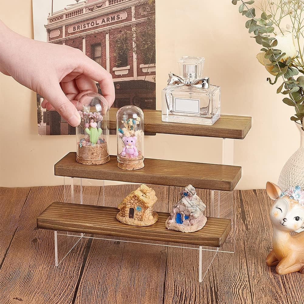 Espositore In Legno A 3 Livelli PH PandaHall – Vetrina Rustica Con Piani In Acrilico, Supporto Per Figurine, Profumi, Cupcake E Decorazioni, Marrone 16x20x13,5 Cm - 2