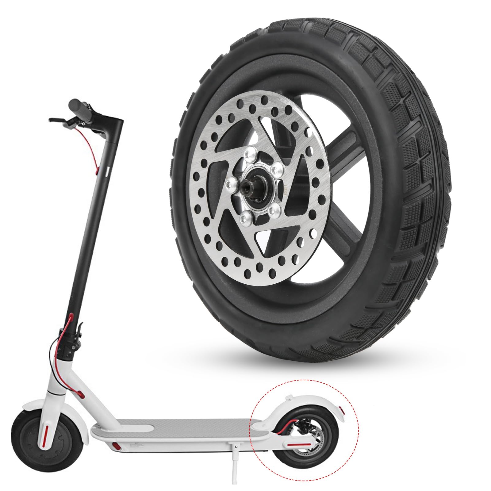 Akozon Roues de scooter électrique, roue arrière de 8,5 pouces pour Pro+pneus+frein à disque 120 mm Kit de remplacement Roue arrière de scooter électrique Anti-explosion +
