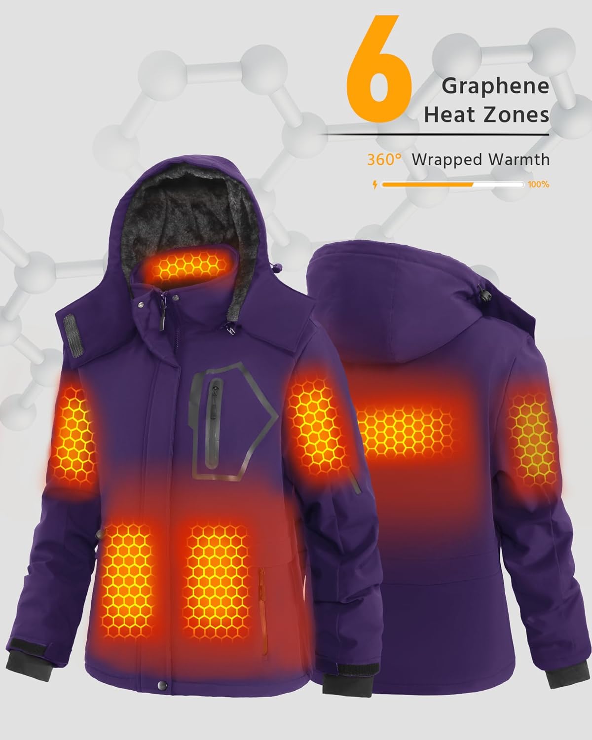 Wulcea Women Graphene Heated Jacket + 2 Battery Sets (3XL)