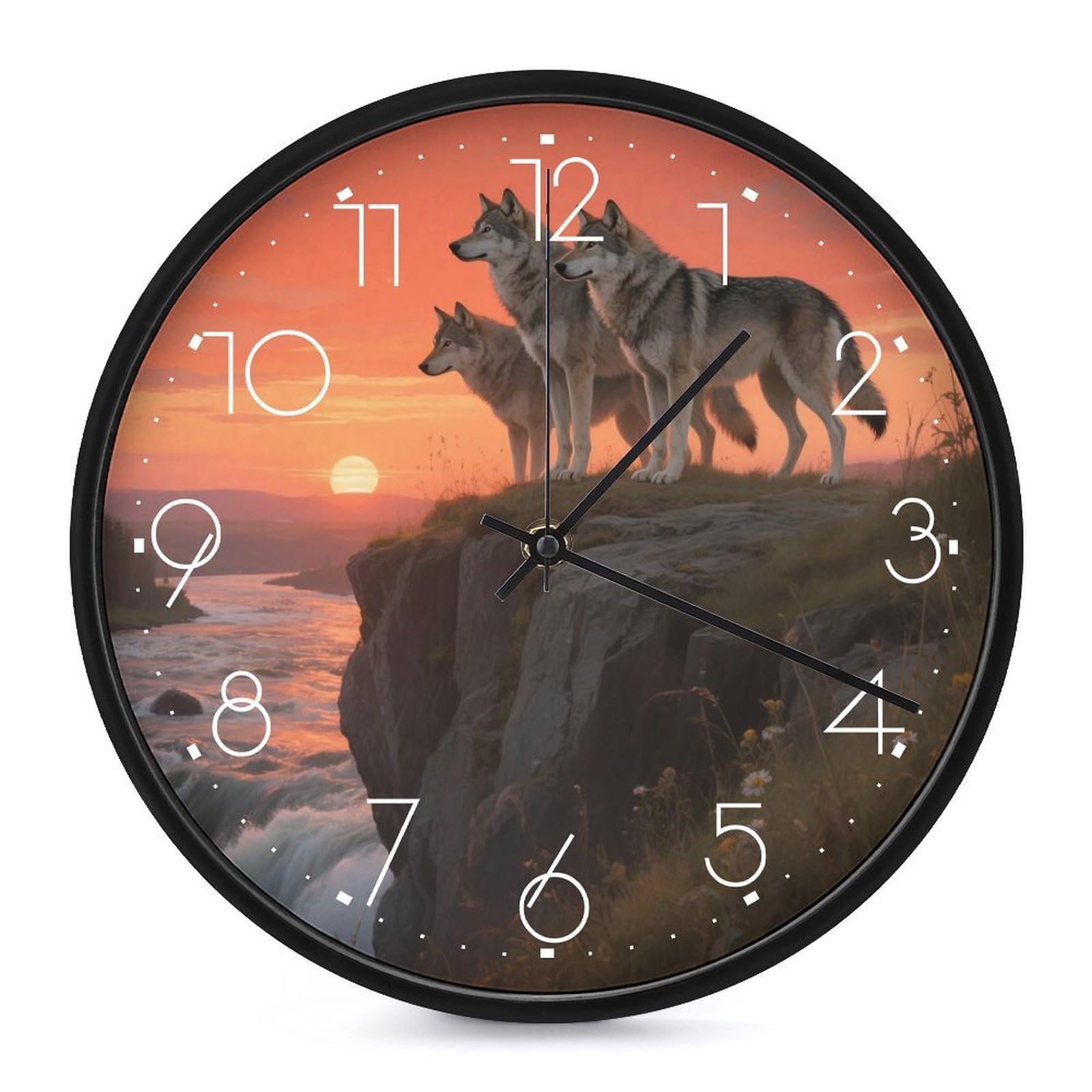 DWVTSLH Pack of Wolves Wall Clock 10 Inch Silent Non-Ticking Modern Clocks Battery Operated - Decorative Wall Clocks for Bedroom Living Room Kitchen Office Wall Decor Gift Idea