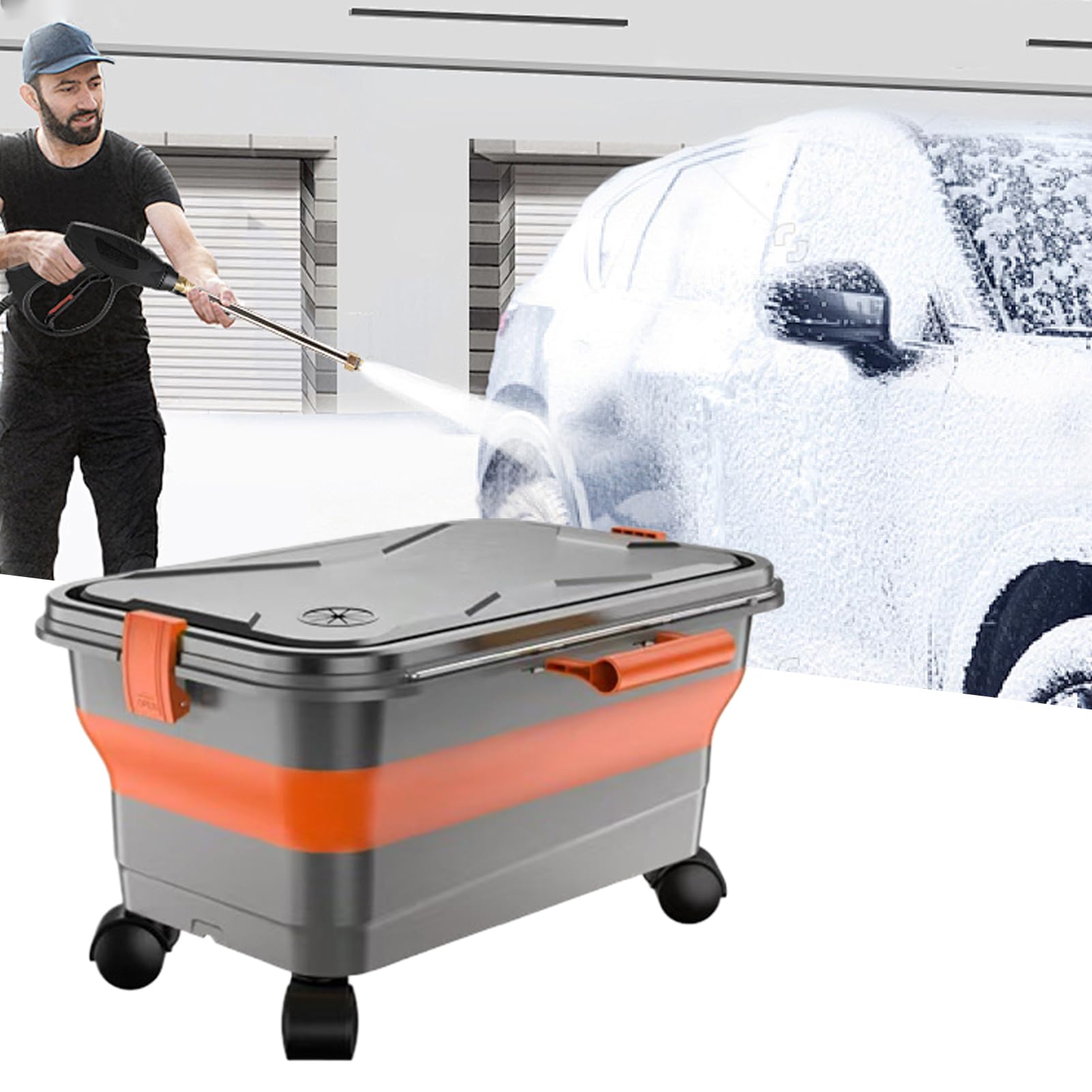 Réservoir d'eau pour Nettoyeur Haute Pression, Réservoir Organisateur 22 litres pour Lavage Auto, Conteneur Pliable de Rangement pour Jardinage Extérieur et Lavage Auto Familial