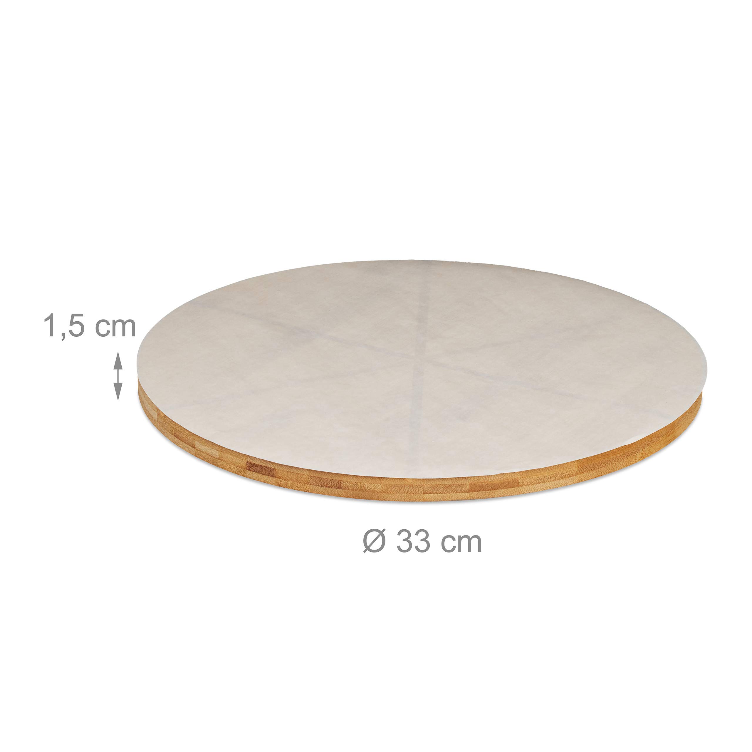 Relaxdays Planche Pizza, Bambou, x2, Assiette Ronde 33 cm, Papier de Cuisson, avec rainures pour Le découpage, Nature