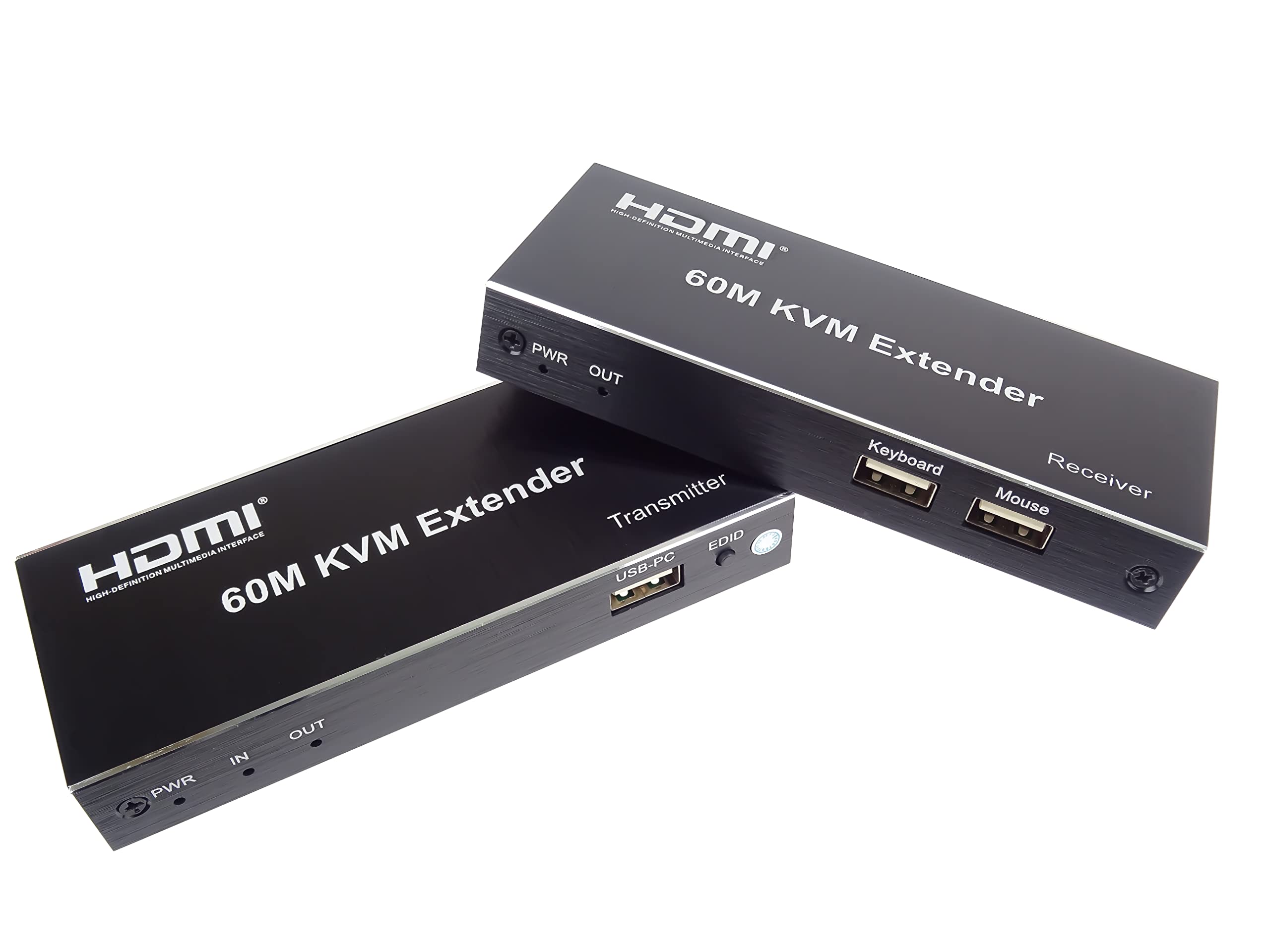 PremiumCord Extender HDMI KVM con 2 x USB Fino a 60 m con Audio Tramite Cavo Patch Cat5e/Cat6, Compatibile con Full HD 1080p 60Hz, alloggiamento in Metallo