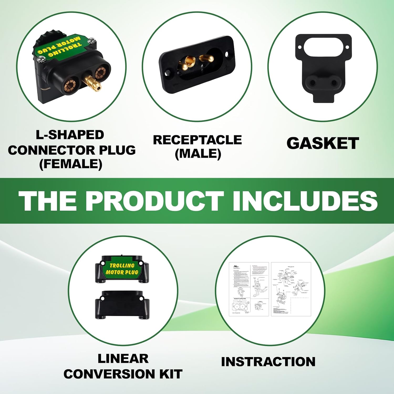 Trolling Motor Plug 027-0004-KIT DC to DC Power Connector, Tolling Motor Quick Connect for Onboard Marine 12V to 48V DC Power Connection With Gaskets, 80 AMP Capacity (L-shaped and Linear)