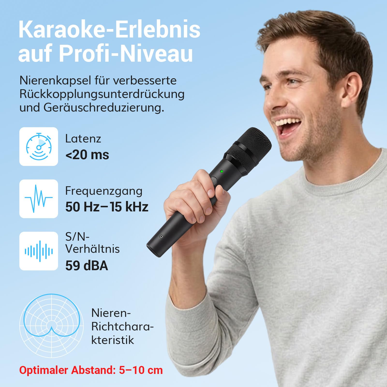 TONOR 2.4G Dual-Mikrofon Kabellos, wiederaufladbares Funkmikrofon Set mit 6,35/3,5 mm Empfänger, 15 m Reichweite Kabelloses Mikrofon für Gesang, Hauspartys, Geburtstage, TW-220