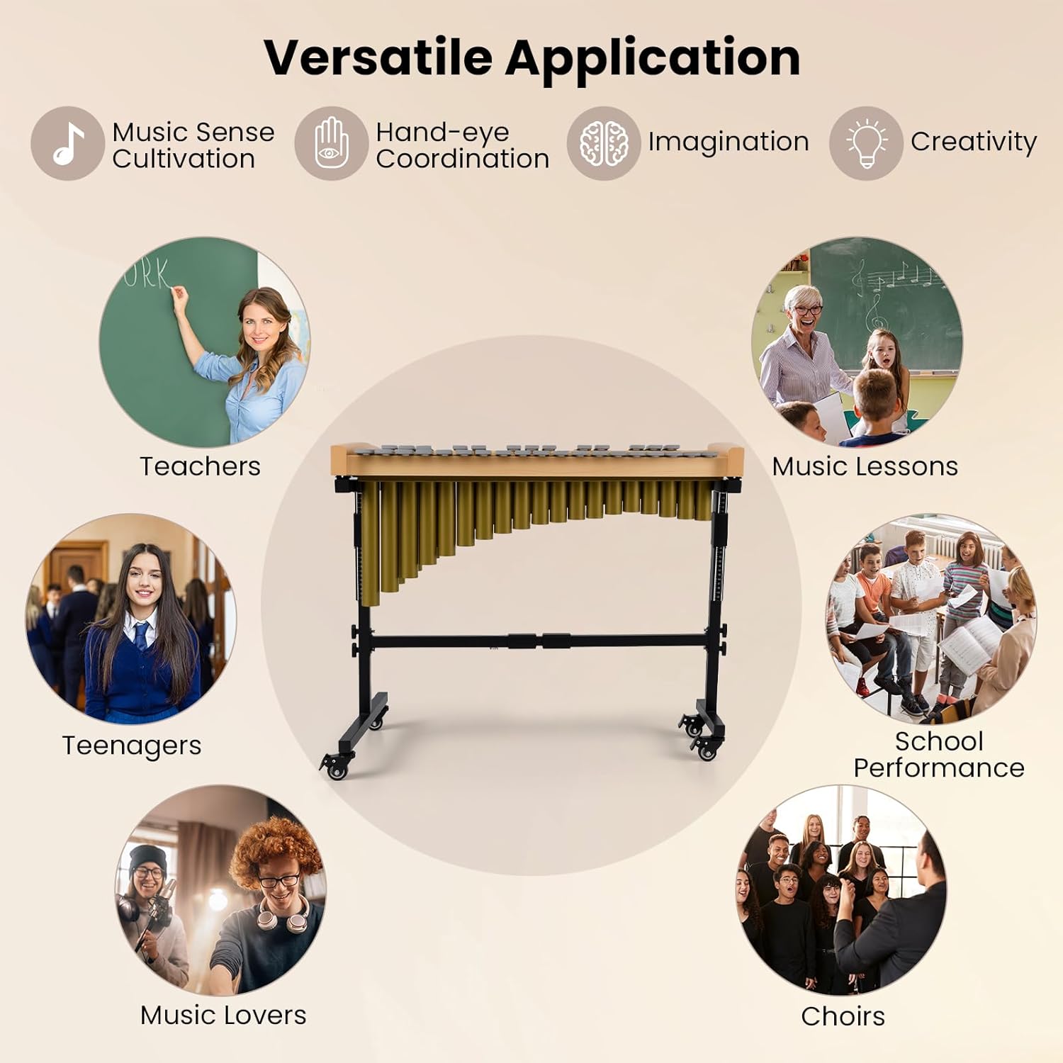 Giantex 32 Note Glockenspiel Marimba with Adjustable Stand & Wheels, Metal Xylophone Percussion Instrument with Aluminum Bars, Resonator Tubes & Mallets for Classroom, Students & Performance