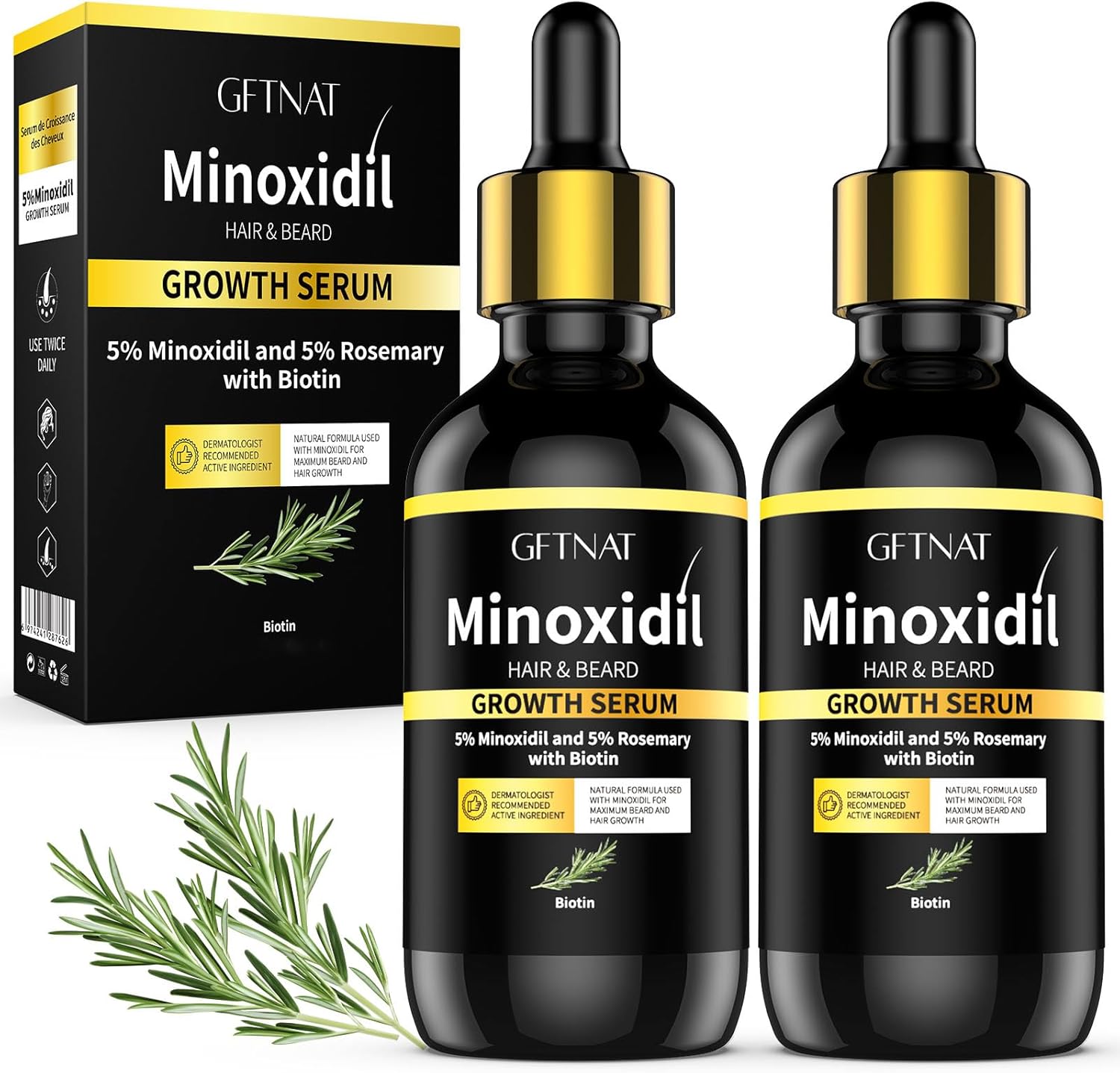 Product image of 5% Minoxidil with Rosemary for Men and Women Hair Growth,Beard Growth Kit,Scalp Serum for Thicker Fuller Hair(2 x 2 Fl Oz)