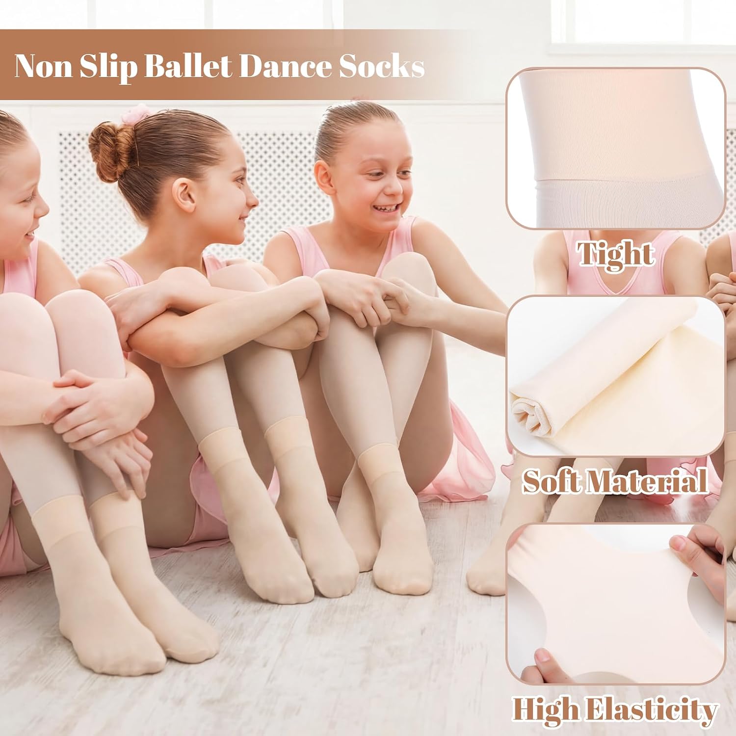 Twistover 5 Pairs Dance Non-slip Sock with Spin Spot Thin Sheer Ballet Dance Seamless Tight Sock for Women Girl Dancer