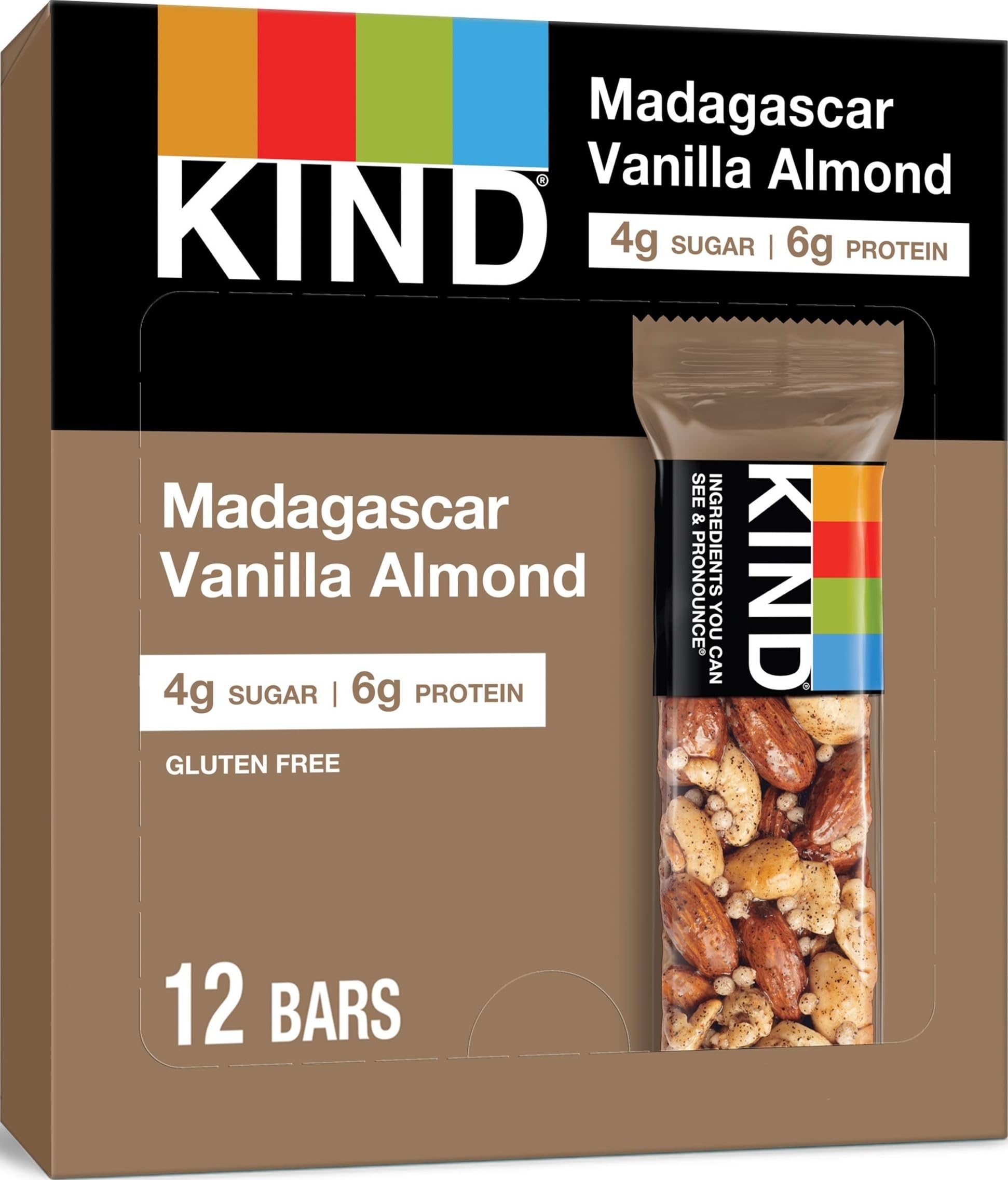 KIND Nuts & Spices Barre de céréales salée et sucrée Nut & Spice - Chocolat noir, vanille de Madagascar et amandes 40 g (Lot de 12)