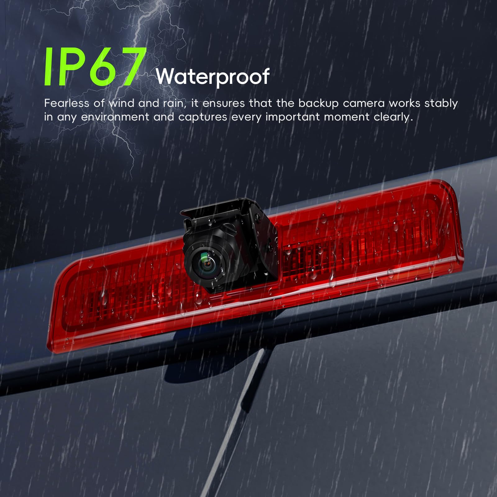 CAMECHO Cámara Trasera con luz de Freno HD con Visión Nocturna, Cámara Resistente al Agua IP67 para VW Caddy 2003-2015, luz de Freno con Ggran Angular de 140°, 12 V, conexión por Cable de 10 m