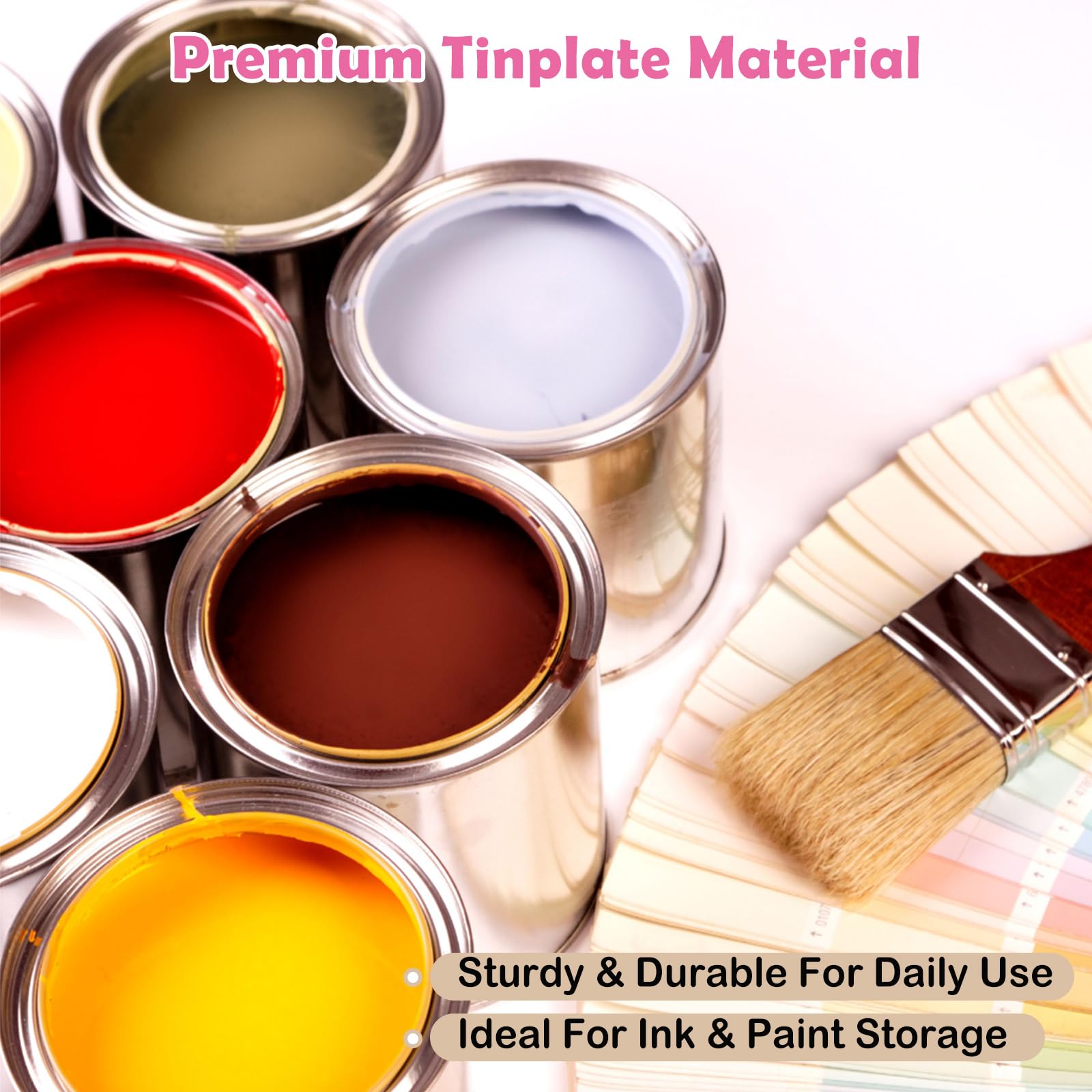 SENENQU Paquete de 12 latas de pintura de metal de 250 ml con tapas, latas de pintura vacías, contenedor de almacenamiento de pintura multiusos para manualidades, proyectos de bricolaje, organización