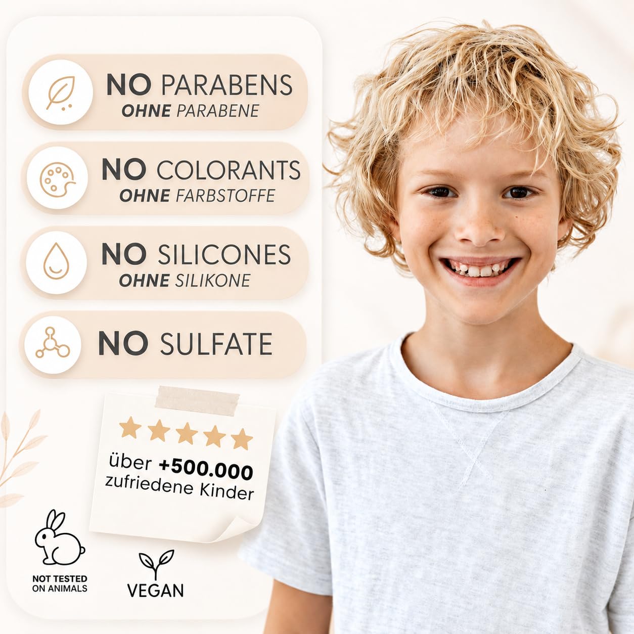Espuma de peinado para niños | fragancia neutra | sin parabenos, siliconas, sulfatos ni colorantes | vegana | para niñas y niños | nouni kids | 100ml