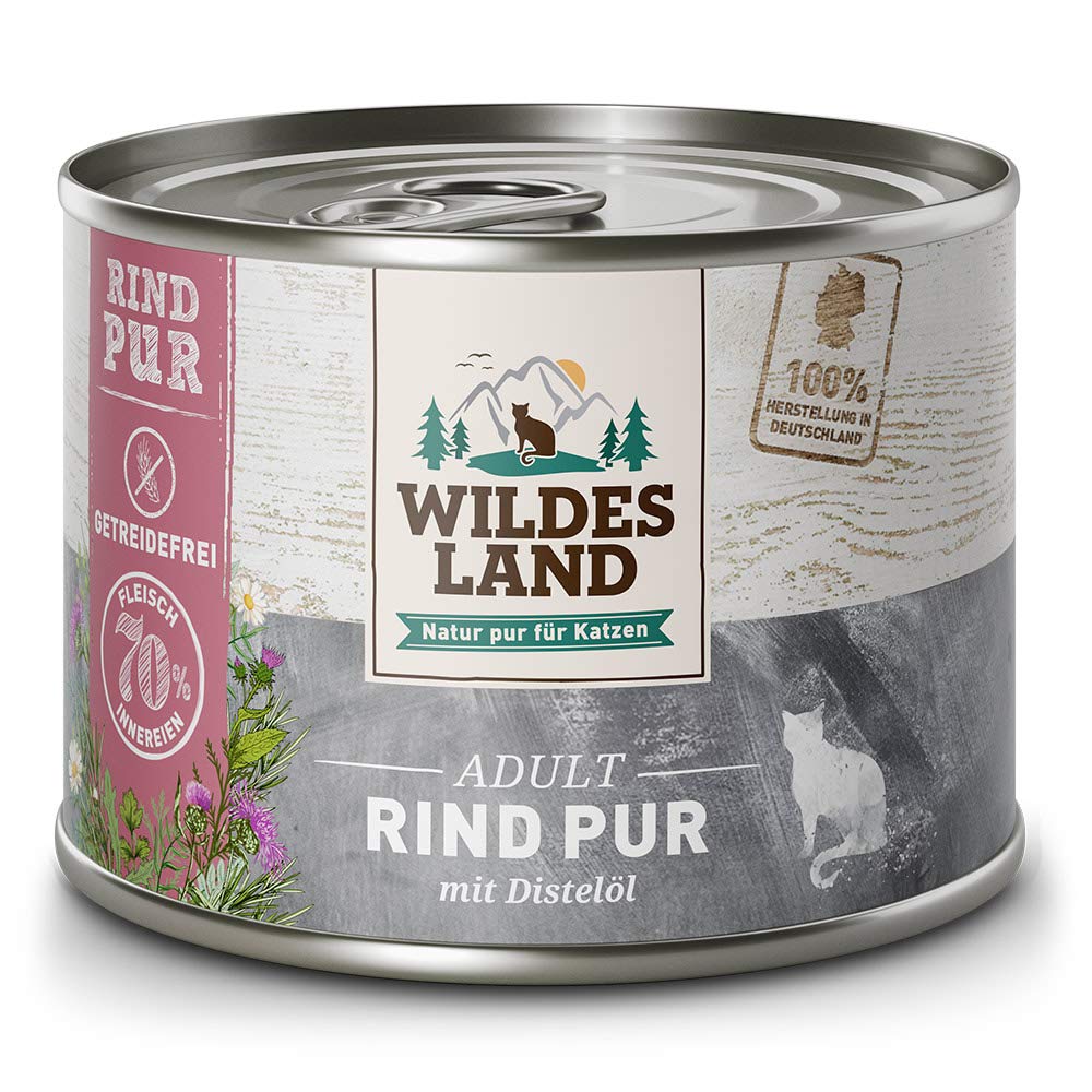Wildes Land - Nassfutter für Katzen - Nr. 6 Rind PUR - 12 x 200 g - Getreidefrei - Extra viel Fleisch - Beste Akzeptanz und Verträglichkeit