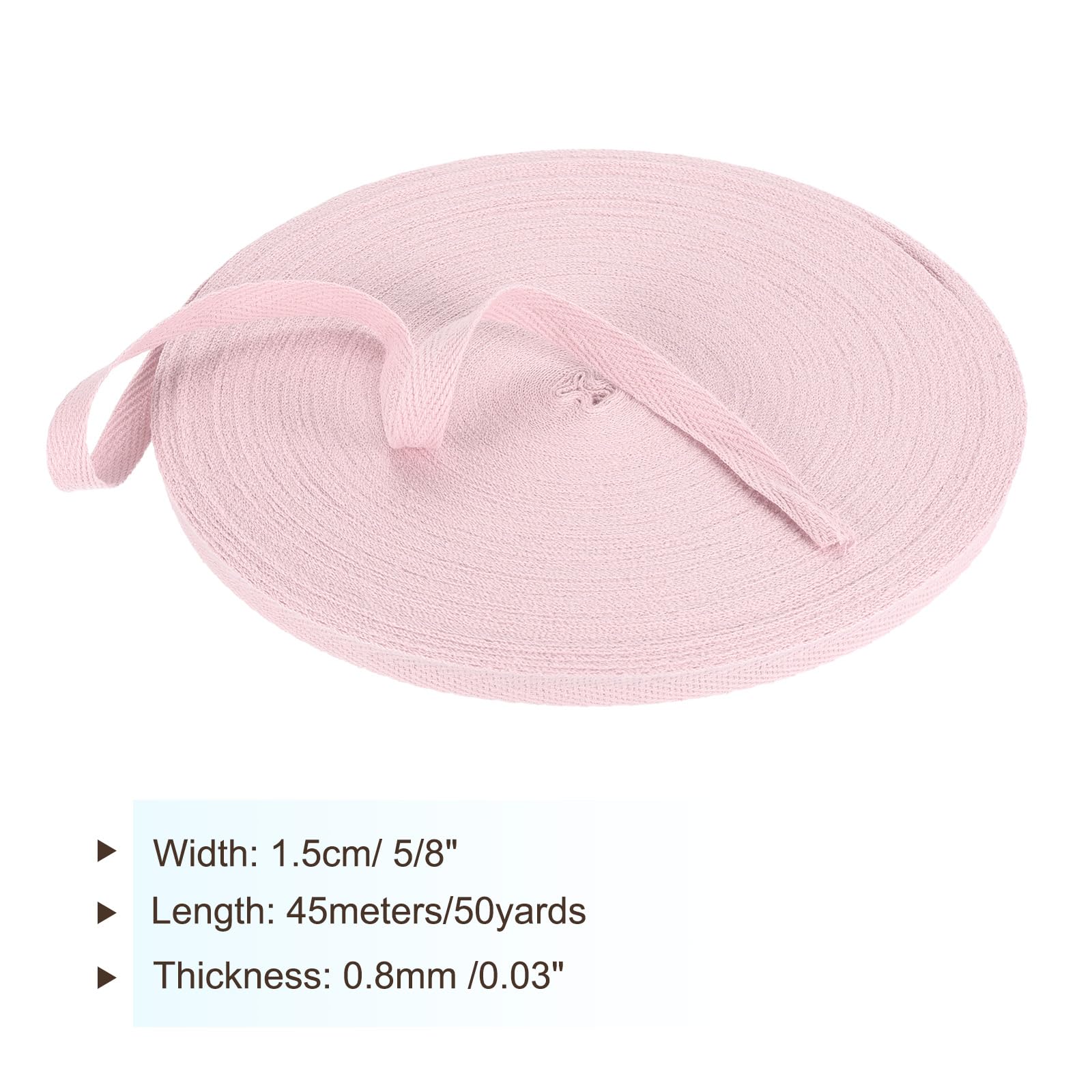 PATIKIL Cotton Twill Tape 15mm(5/8") 46m(50 Yards) Cotton Ribbon Bias Binding Tape Herringbone Webbing Trim for Sewing Gift Wrapping Craft DIY Pink White - Image 2