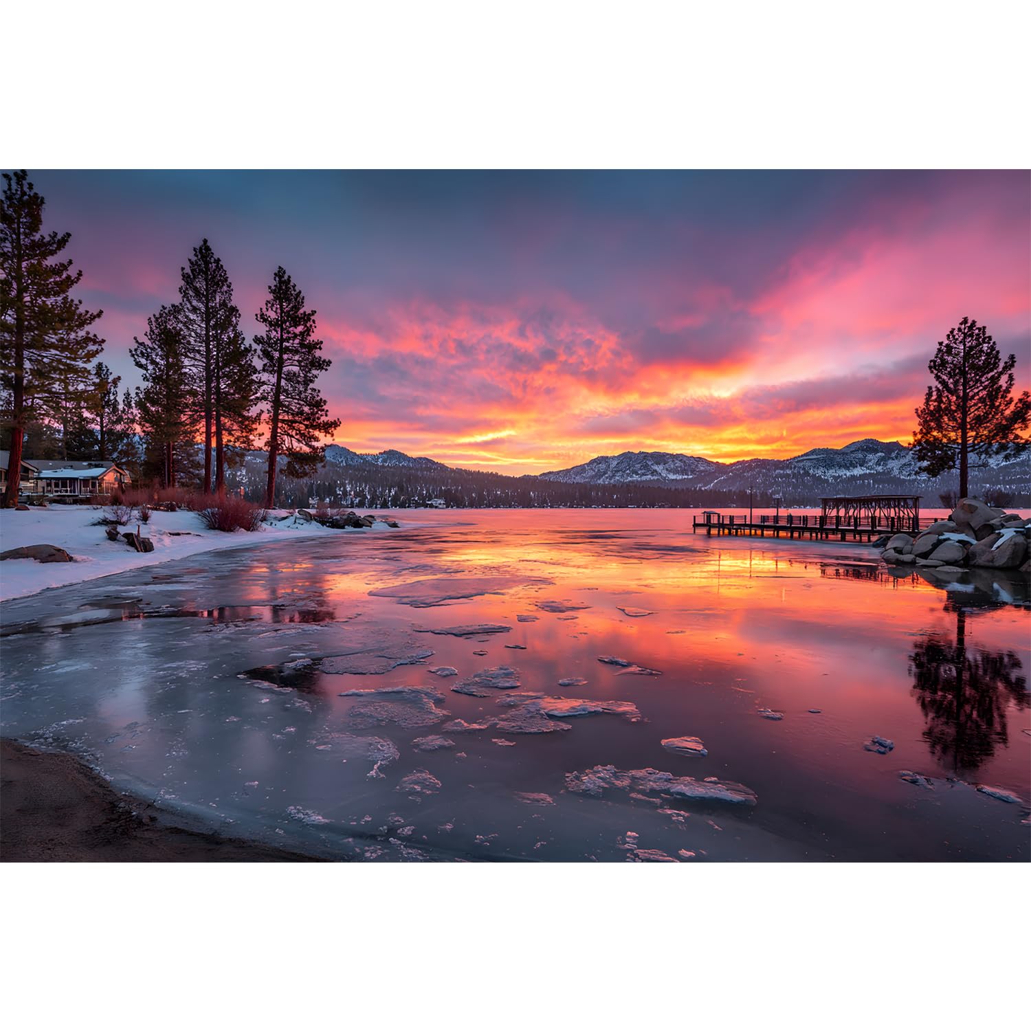 Yunlus Jigsaw Puzzles for Adults 1000 Pieces Impossible Hard Difficult Challenging Puzzles for Adults Teens Snow Scene On The Lake Landscape Sunset Jigsaw Puzzle 1000 Pieces 28 x 20 inch