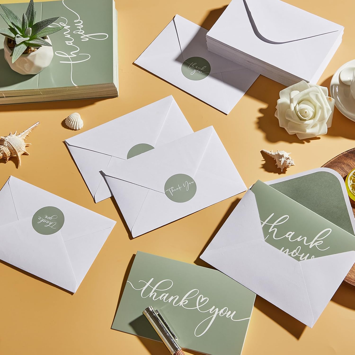 48 Pack Thank You Cards with Envelopes and Stickers 6x8 Inches Green Sage Thanks Greetings Card Minimalistic Elegant Blank Cards for Wedding Baby Shower Birthday Holiday Supplies - Image 4