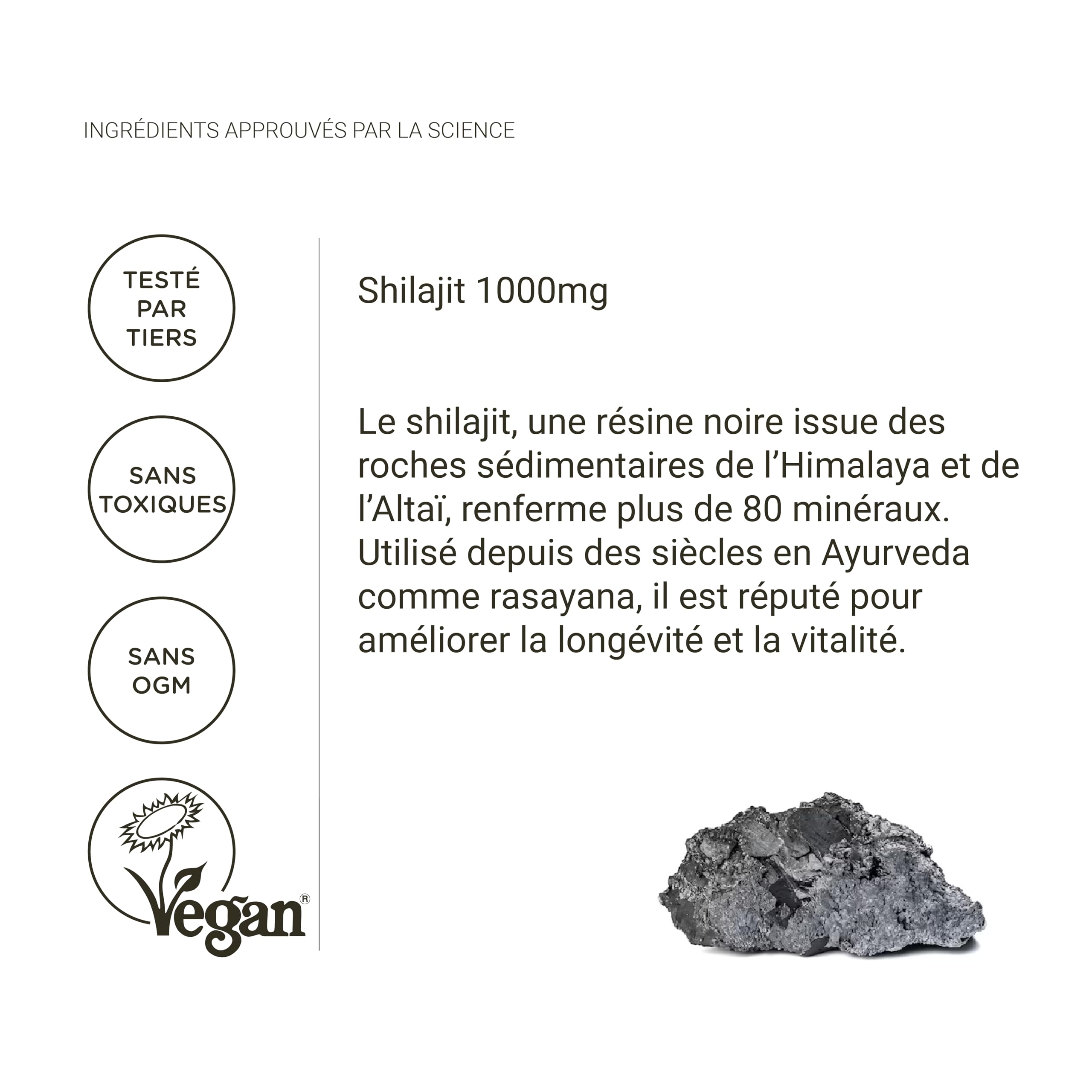 Nullure Shilajit Pure Himalaya 500mg | 60% Acide Fulvique + 12% Humique | Shilajit Gélule | Anti-inflammatoire · Énergie | Testé par tiers | Sans additifs & Vegan | 120 gélules | Fabriqué à Barcelone