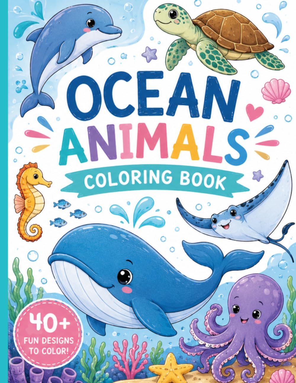 Coloring Book for Kids Ages 2-8: Ocean Animals: Marine Life and Easy Sea Creatures for Toddlers and Preschoolers , Girls, Boys